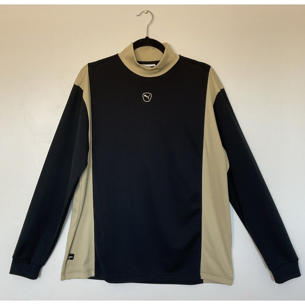 Vintage Puma Men's Cream and Black Long Sleeve Size M